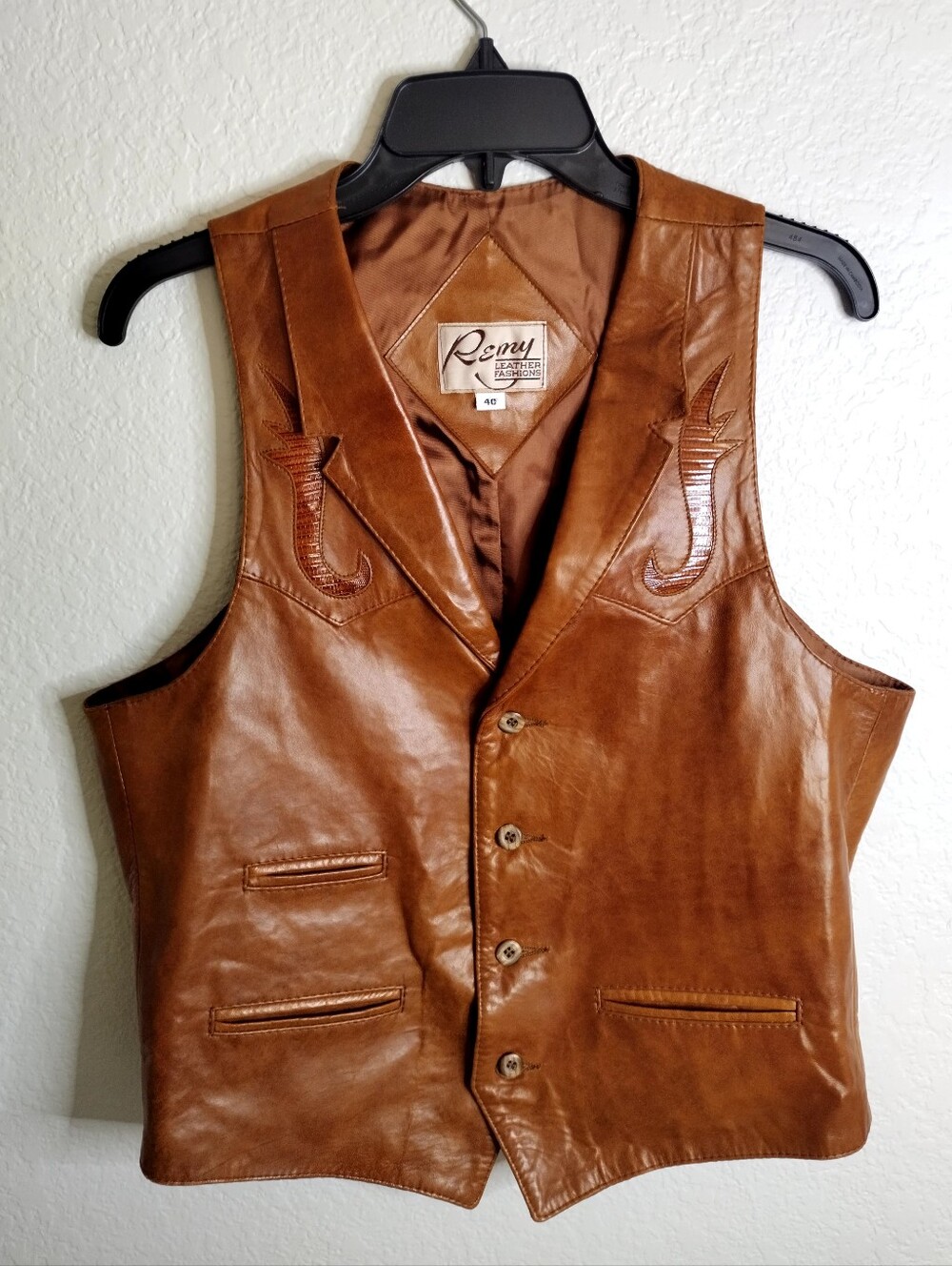Remy Buttery Soft Brown Leather Tooled Vest A 40/M